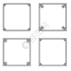 抽象中国风黑框模板收藏集 矢量图 Eps1角落黑色装饰品框架横幅艺术插图金子文化边界背景图片