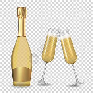 逼真的 3D 香槟金瓶和玻璃图标隔离在白色背景 矢量图 Eps1空白绿色金子产品派对粉色庆典酒精插图包装插画
