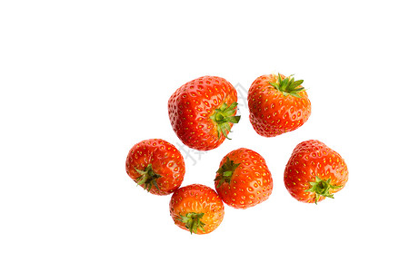 以白色隔离的新鲜草莓团体水果红色品味福利绿色营养排列浆果小吃背景图片
