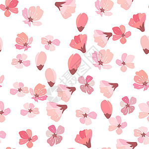 樱花图案抽象花卉樱花花日本自然无缝背景矢量图案制作白色粉色装饰品墙纸艺术樱花卡片插画