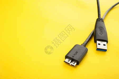 USB 3 0 有线连续剧标准界面黄色全球插头塑料力量数据外设背景图片