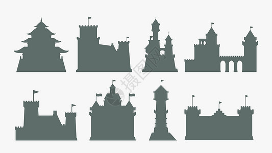 塔科朗特城堡灰色剪影设置在惠特插画