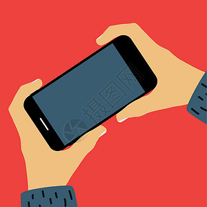 手拿着手机与空屏幕模板 可用于广告 它制作图案矢量黑色技术手指小样电子插图细胞工具白色商业背景图片