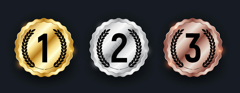成就icon金银牌和铜牌 图标和第三名的徽章 它制作图案矢量勋章挑战丝带成功游戏领导者成就运动桂冠胜利插画
