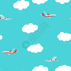 它看起来像云飞行的飞机和云无缝图案背景 它制作图案矢量玩具男生航班天空纺织品墙纸运输孩子旅行织物插画