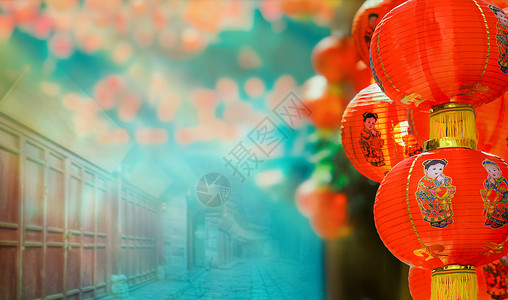 中国新年日庆典的绿灯侠文化新年节日灯笼旅行吸引力传统游客红灯笼团体背景图片