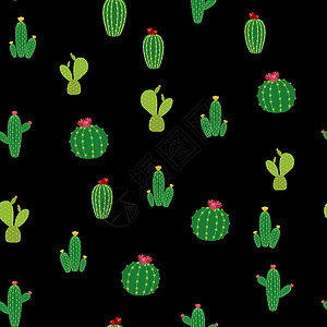 仙人掌无缝图案背景矢量图打印手绘涂鸦绿色纺织品叶子花园植物沙漠墙纸背景图片