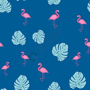 可爱的无缝火烈鸟图案矢量图纺织品旅行粉色天堂火烈鸟插图海洋异国丛林植物背景图片