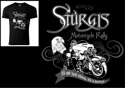 白头鹰使用摩托车的黑色T恤衫设计设计图片