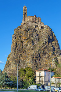 法国圣米歇尔山圣米歇尔达阿吉吉尔赫 法国勒普维莱历史旅游岩石宗教天空建筑学旅行教堂悬崖地标背景