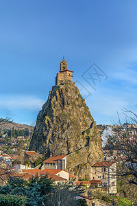 法国圣米歇尔山圣米歇尔达阿吉吉尔赫 法国勒普维莱地标悬崖建筑学教堂旅行旅游宗教历史教会天空背景
