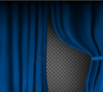 幕布透明素材逼真的彩色蓝色天鹅绒窗帘折叠在透明背景上 在家里的电影院选择幕布 它制作图案矢量奢华电影剧院装饰风格展示布料推介会丝绸歌剧插画