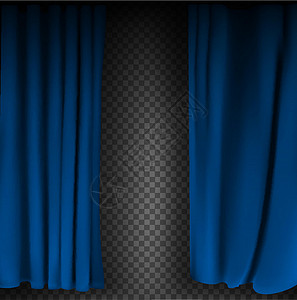 幕布透明素材逼真的彩色蓝色天鹅绒窗帘折叠在透明背景上 在家里的电影院选择幕布 它制作图案矢量织物艺术布料装饰歌剧推介会奢华音乐会电影剧院插画