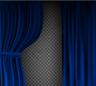 幕布透明素材逼真的彩色蓝色天鹅绒窗帘折叠在透明背景上 在家里的电影院选择幕布 它制作图案矢量展示剧院风格奢华布料电影丝绸织物歌剧装饰插画