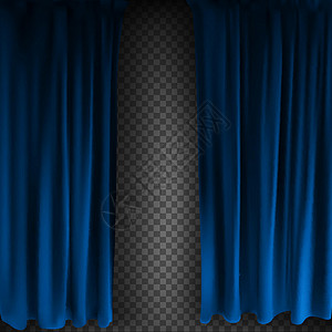 幕布透明素材逼真的彩色蓝色天鹅绒窗帘折叠在透明背景上 在家里的电影院选择幕布 它制作图案矢量丝绸音乐会风格歌剧娱乐推介会电影布料剧院奢华插画