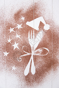 在厨房的圣诞节创造力桌子面包烹饪勺子白色甜点广告刀具派对背景图片