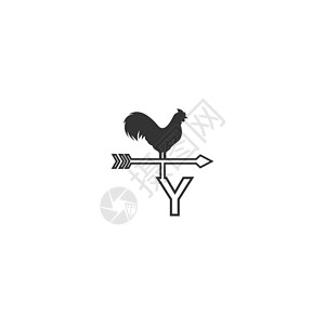 带有公鸡风向标图标设计 vecto 的字母 Y 标志插画