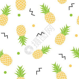 热带水果菠萝无缝图案背景设计 它制作图案矢量异国甜点打印卡通片饮食凤梨艺术叶子情调植物背景图片