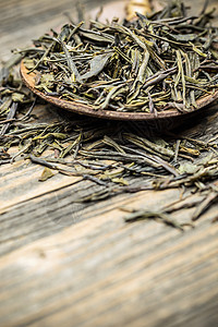 干枯绿茶叶叶芳香健康勺子绿色香气叶子产品背景图片