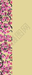 垂直花朵贺卡 上面有美丽的花花枝樱花枝 黄色颜色背景背景图片