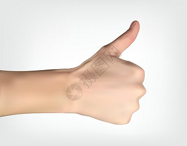 指示放下手势手的逼真 3D 轮廓与凸起的拇指指示一切都很好 它制作图案矢量网络卡通片插图白色社会手指手势拳头商业插画