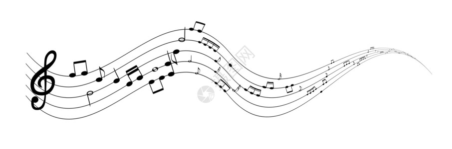 马卡龙色音符一组没有特征的五行时钟符号的音符 高音谱号 矢量插图钥匙白色笔记旋律颤声艺术黑色低音床单插画
