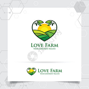 具有叶子图标和种植园土地矢量概念的农业标志设计 用于农业系统农民和种植园产品的绿色自然标志植物生活插图生态环境场地生物种子车轮小背景图片