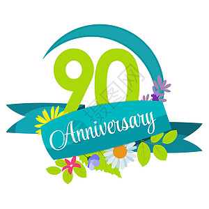 90周年素材可爱的自然鲜花模板 90周年标志矢量 I 插图插画