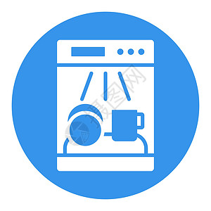 洗碗图标洗碗机矢量白色字形图标 电动厨具插画