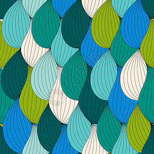 水蓝色复古图案抽象波无缝图案背景 它制作图案矢量插图创造力白色曲线装饰叶子织物风格墙纸波浪插画