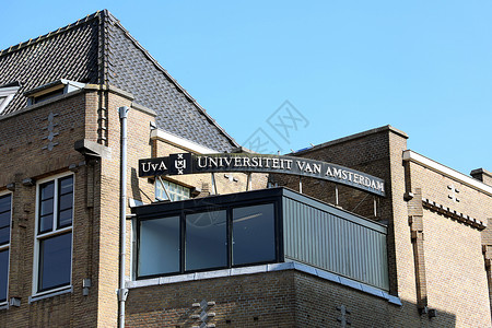 荷兰阿姆斯特丹-2018 年 6 月 6 日 阿姆斯特丹大学招牌 荷兰背景图片