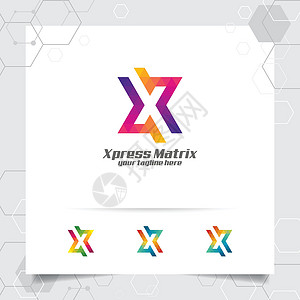1920X6349像素带有现代彩色像素图标的数字标志字母 X 设计矢量 用于业务公司彩虹网站解决方案速度地球数据娱乐软件身份设计图片