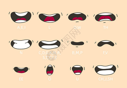 再睡会表情卡通说话的嘴巴和嘴唇的表情 卡通人物动画的会说话的嘴巴姿势解剖学语言演讲英语牙齿漫画讲话收藏音素插画