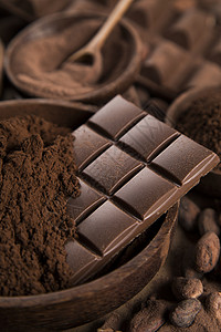 各种巧克力棒 糖果甜糖 可可豆木头巧克力饮食宏观美食诱惑乡村营养甜点粉末背景图片