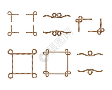 绳索边框矢量图设计框架正方形棕褐色打印细绳装饰品戒指海洋边界圆圈背景图片
