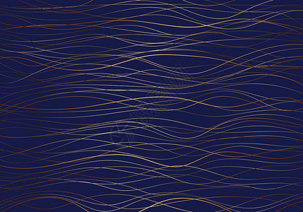 深蓝色背景豪华风格上的抽象金色波浪线图案背景图片