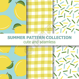 黄色水果主题可爱的夏季图案系列 柠檬主题 夏旗插画