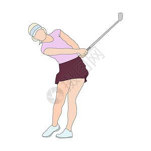 斯托克高尔夫球 一个女人打高尔夫球的彩色剪影 彩色运动剪影运动员嘲笑草地草图推杆竞赛参与者冠军领导者绘画插画