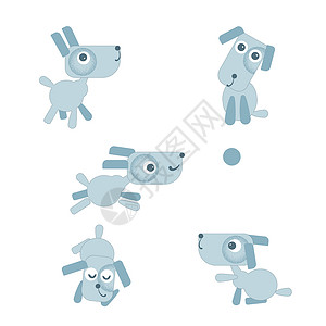 各种姿势和动作的卡通小狗背景图片
