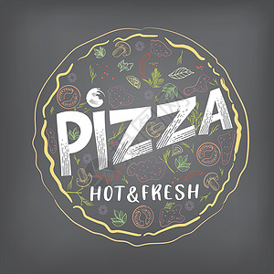 披萨草草图式中的披萨矢量图用餐餐厅刻字草图香肠手绘菜单饭馆饮食涂鸦插画