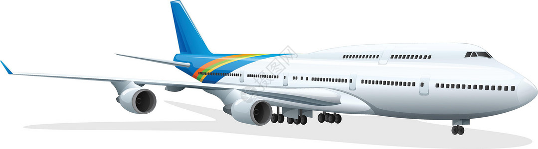 波音777乘客计划航班蓝色客机白色飞机轮子齿轮座舱飞行员艺术插画