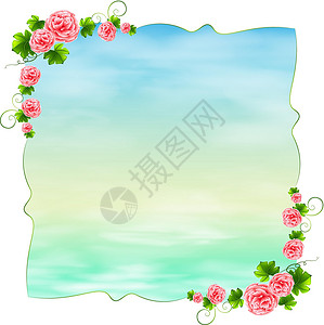 带有康乃馨粉色花的空蓝色模板背景图片