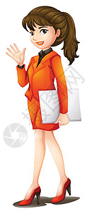 女商务忙碌的女人橙子女性创始人西装工人文档女儿教育人士商务插画
