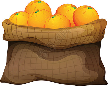 粗麻制品一袋橙子大部分杂交种矿物质纤维黄麻水果食物麻布健康存储插画