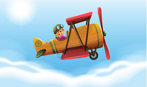 固定翼飞机一架带着微笑的飞行员的飞机插画