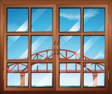 那一扇窗桥对面的一扇窗障碍木头双方海洋角落通道框架窗户建筑安装插画