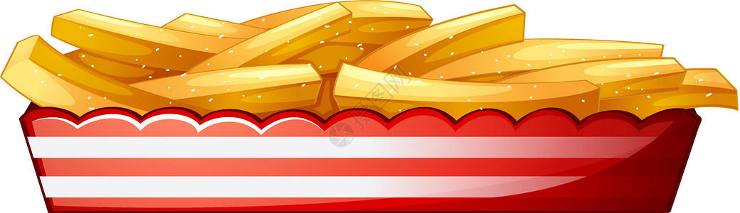 长薯条土豆薯条调味品贮存条纹包装纸盒食物油炸零食白色红色插画