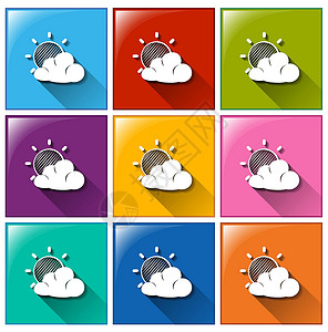 太阳云朵图标天气预报图标蓝色紫色正方形阳光艺术品界面用户边缘晴天艺术设计图片