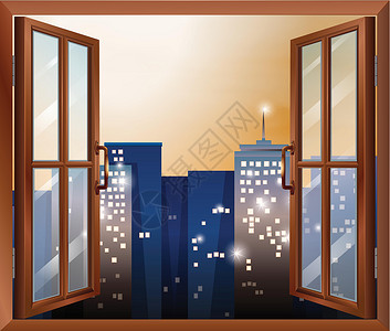 温度过高穿过城市建筑的一扇敞开的窗户插画