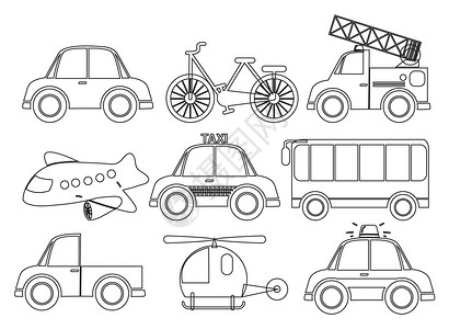滑轮车不同种类的交通工具滑轮喷射机器发动机涡轮翅膀汽油柴油机人力车辆插画